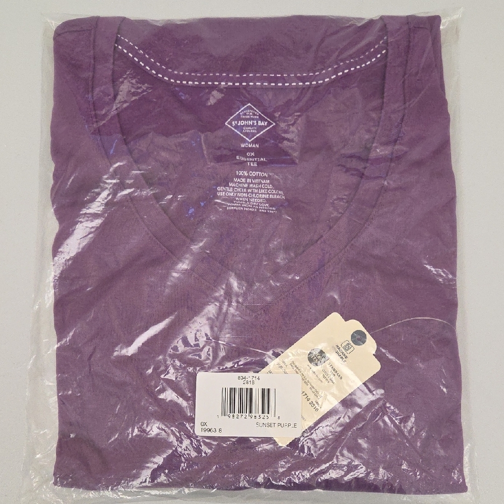 St. John's Bay Sunset Purple V-Neck Long Sleeve Tee 0X